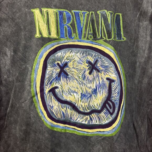Nirvana Graphic Smiley Face Charcoal T-Shirt XL - Picture 2 of 4